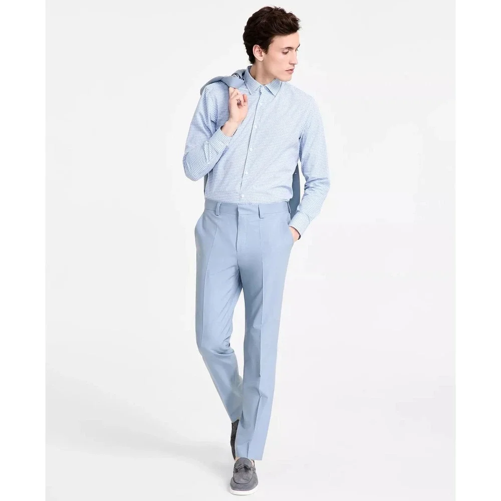 Hugo Mens Modern fit Dress Pants Wool Blend 36R Light Blue‎ Solid E111691
